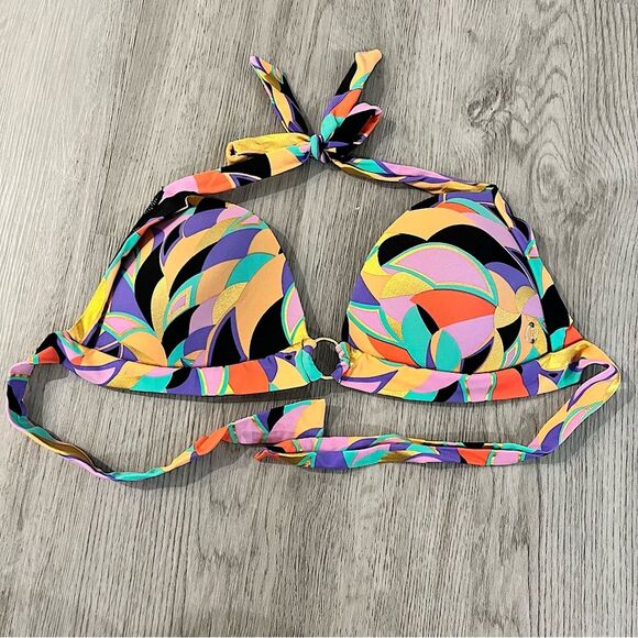 NEW French Connection Multicolor Printed Triangle Padded Bikini Top Size Large - Picture 2 of 5